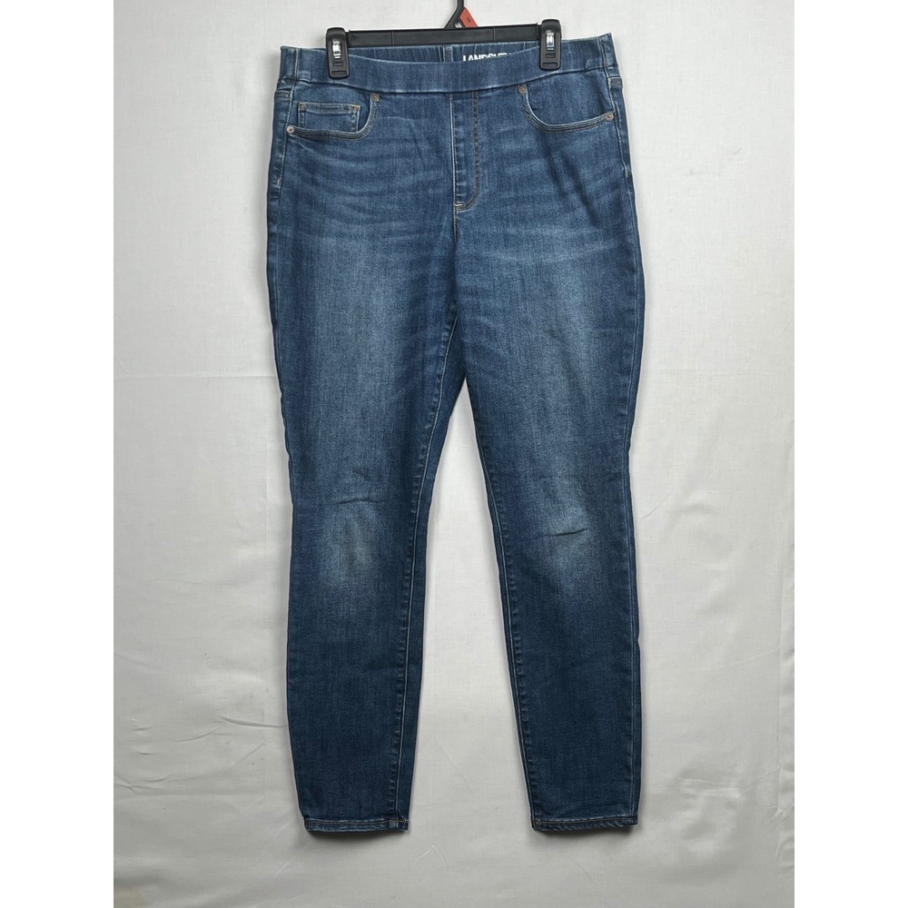 Lands End Pull On Skinny Jeans Womens Size 12 High Rise Medium Wash Blue Denim